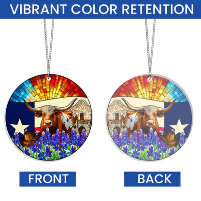 Texas Suncatcher – 1 Layer Window Hanging Home Decor with Texas Longhorn and Bluebonnet