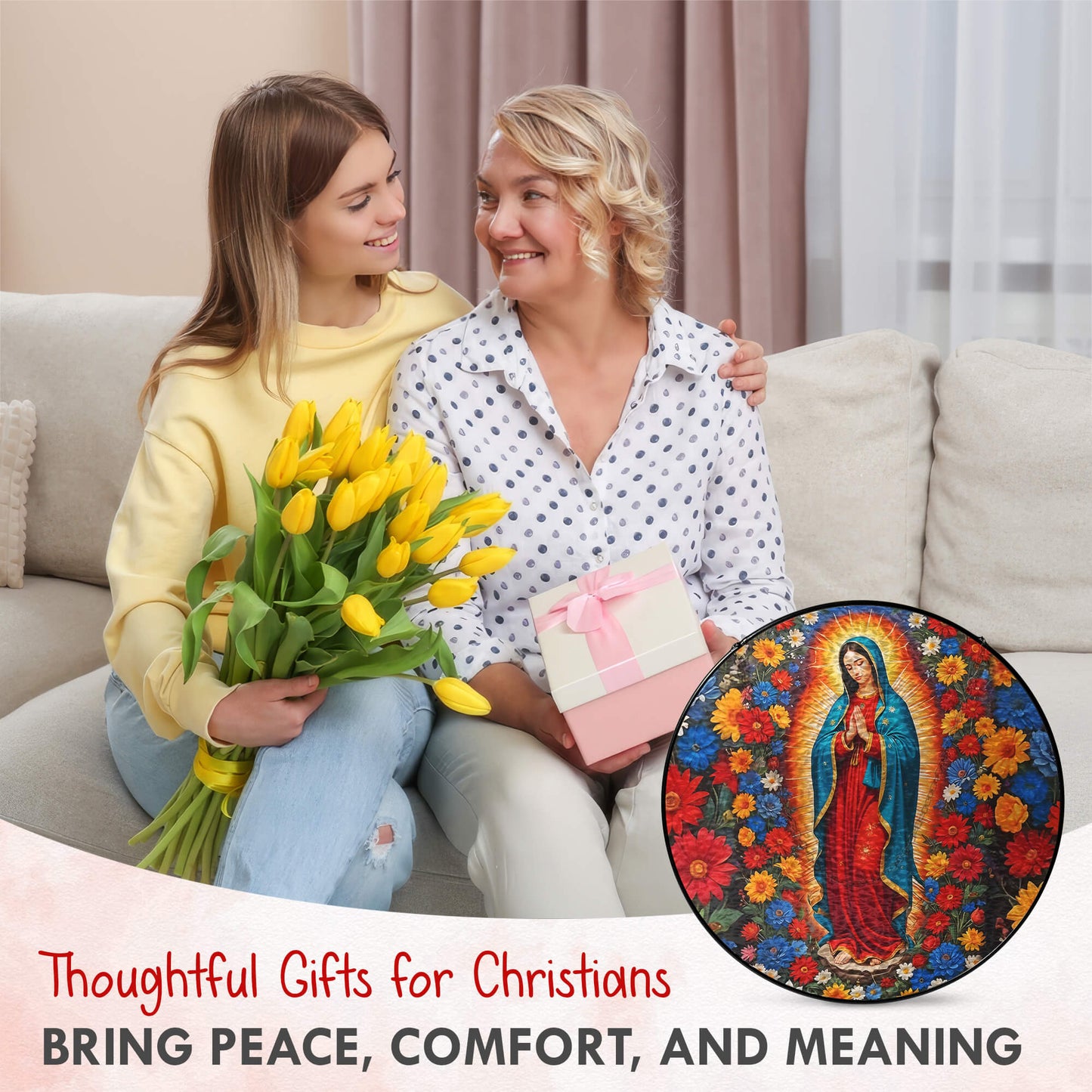 Stained Glass Suncatcher - Mary Christian Religious Hanging Ornament for Spiritual Home Garden Decor