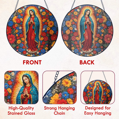 Stained Glass Suncatcher - Mary Christian Religious Hanging Ornament for Spiritual Home Garden Decor