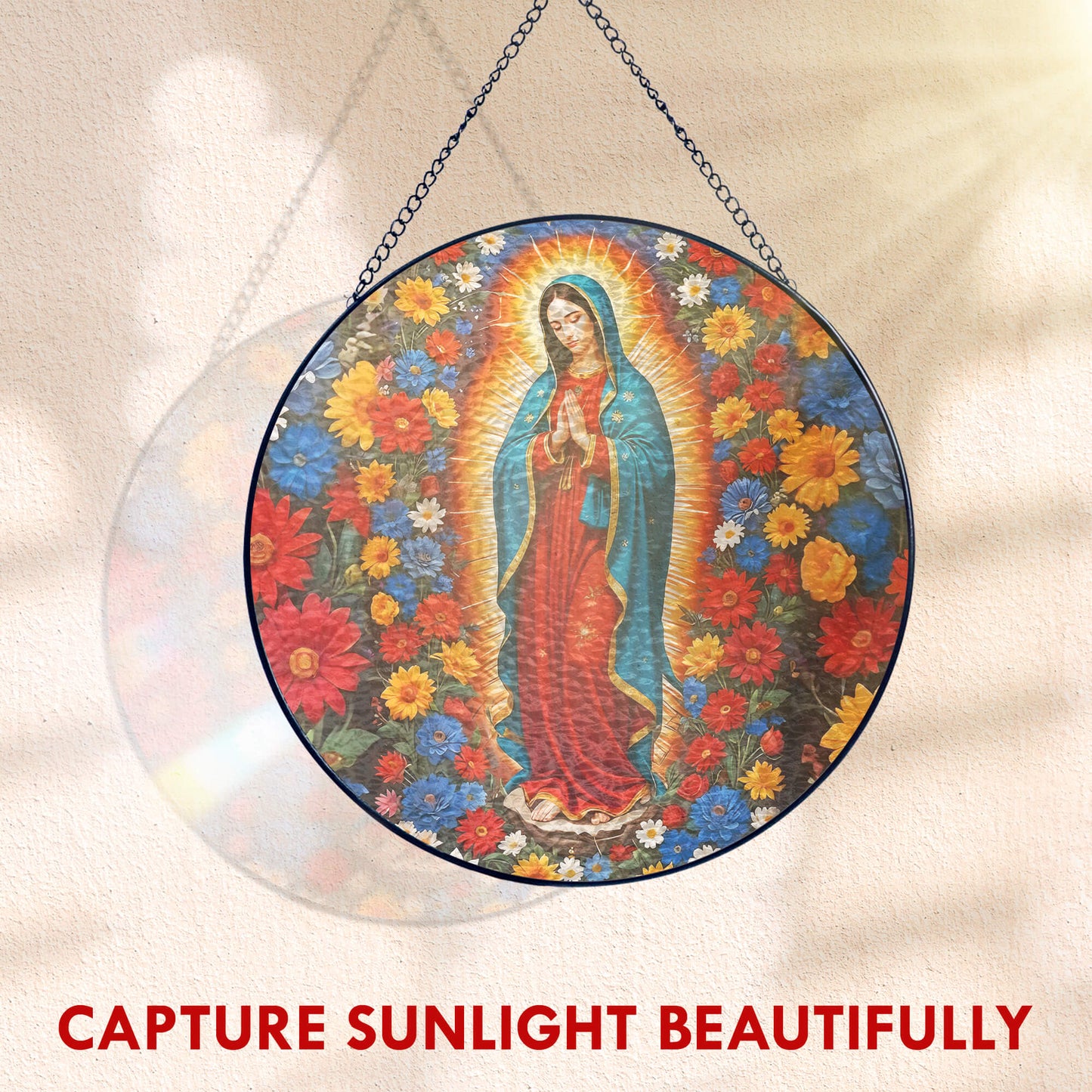 Stained Glass Suncatcher - Mary Christian Religious Hanging Ornament for Spiritual Home Garden Decor