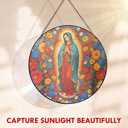 Stained Glass Suncatcher - Mary Christian Religious Hanging Ornament for Spiritual Home Garden Decor