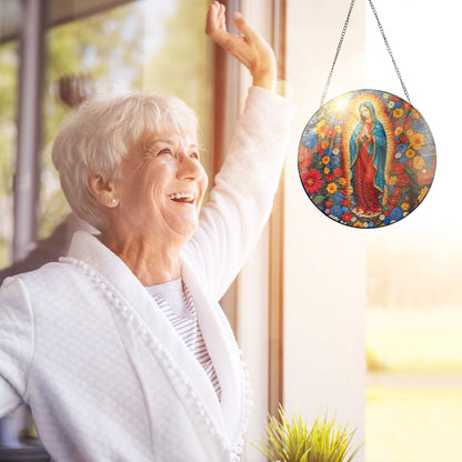 Stained Glass Suncatcher - Mary Christian Religious Hanging Ornament for Spiritual Home Garden Decor