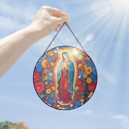 Stained Glass Suncatcher - Mary Christian Religious Hanging Ornament for Spiritual Home Garden Decor