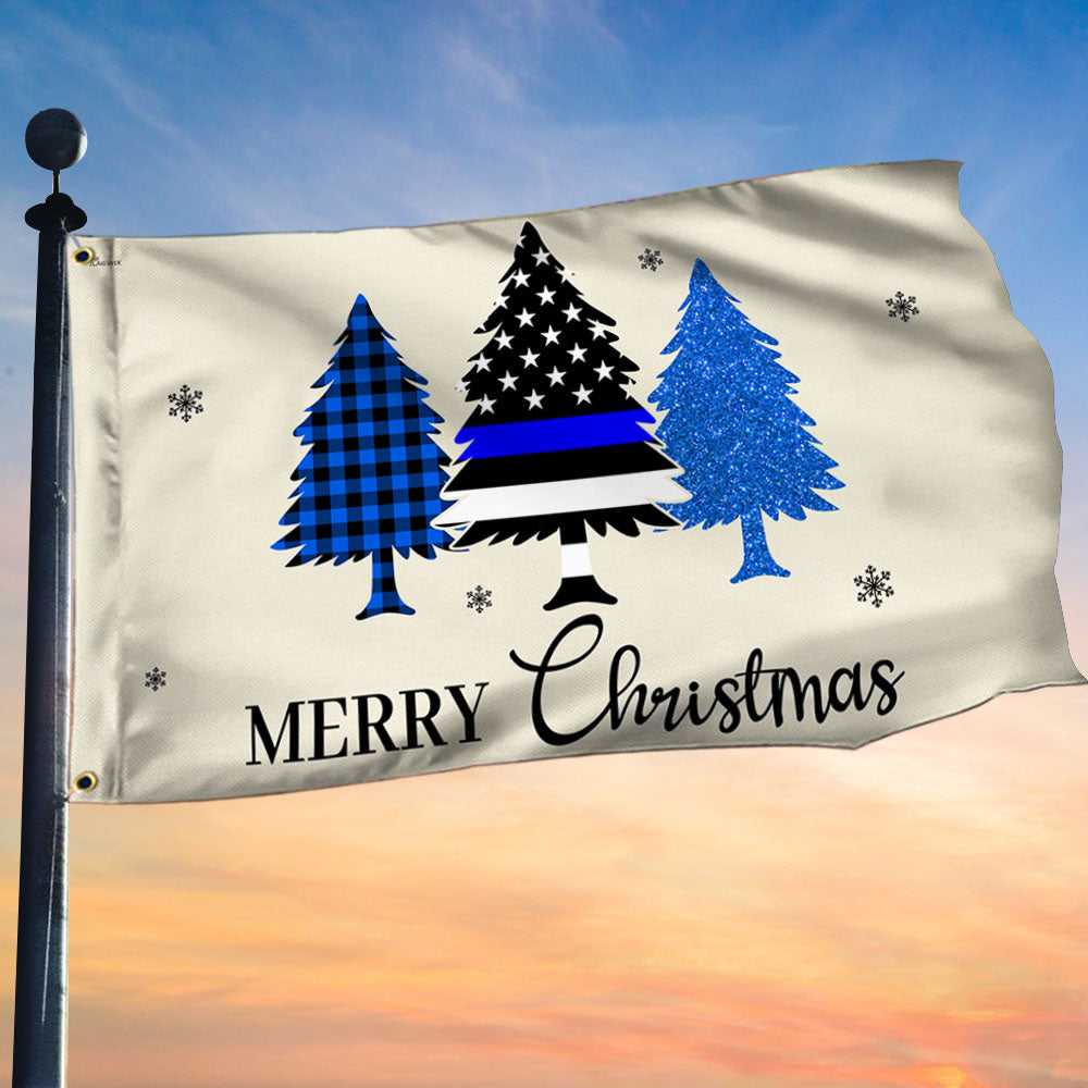 Thin Blue Line Merry Christmas Flag - Police Law Enforcement Grommet Flag for Holiday Decor