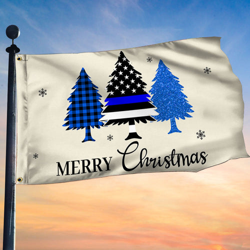 Thin Blue Line Merry Christmas Flag - Police Law Enforcement Grommet Flag for Holiday Decor