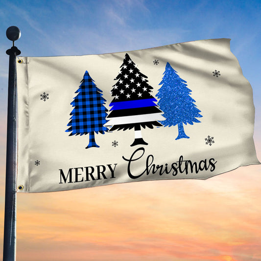 Thin Blue Line Merry Christmas Flag - Police Law Enforcement Grommet Flag for Holiday Decor
