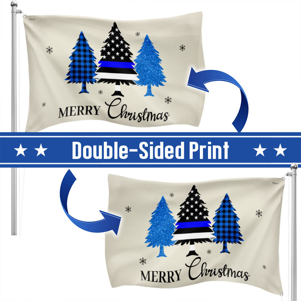 Thin Blue Line Merry Christmas Flag - Police Law Enforcement Grommet Flag for Holiday Decor