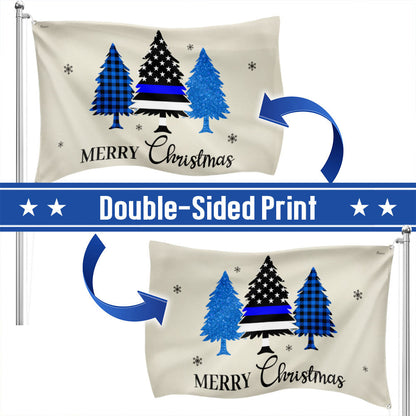 Thin Blue Line Merry Christmas Flag - Police Law Enforcement Grommet Flag for Holiday Decor