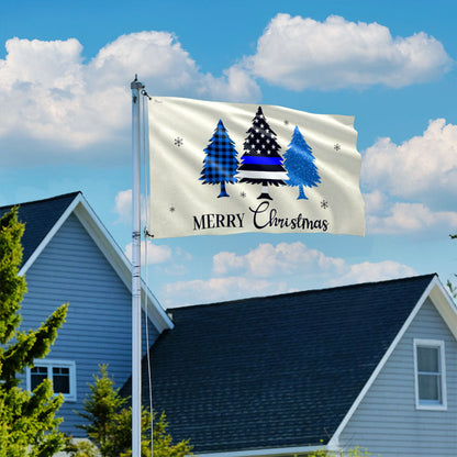 Thin Blue Line Merry Christmas Flag - Police Law Enforcement Grommet Flag for Holiday Decor