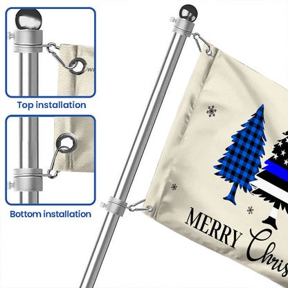 Thin Blue Line Merry Christmas Flag - Police Law Enforcement Grommet Flag for Holiday Decor