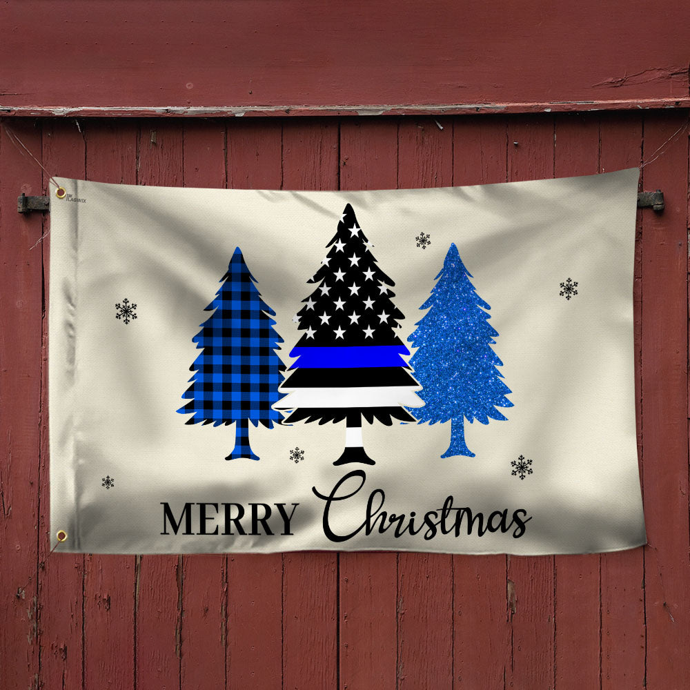 Thin Blue Line Merry Christmas Flag - Police Law Enforcement Grommet Flag for Holiday Decor