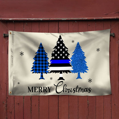 Thin Blue Line Merry Christmas Flag - Police Law Enforcement Grommet Flag for Holiday Decor