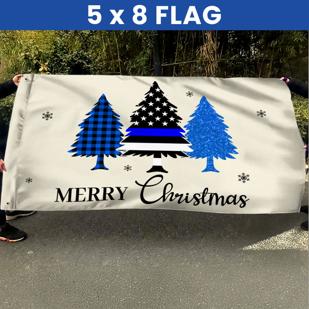 Thin Blue Line Merry Christmas Flag - Police Law Enforcement Grommet Flag for Holiday Decor