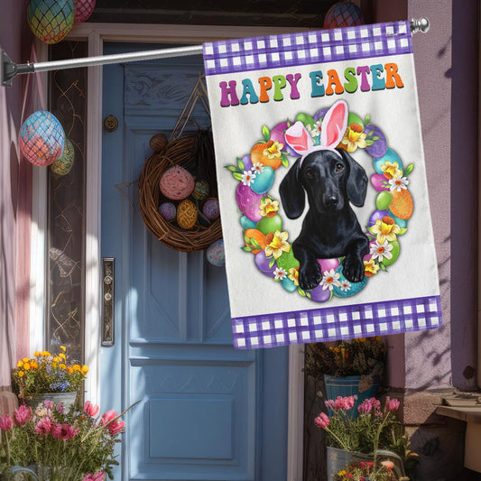 Black Dachshund Dog Happy Easter Flag