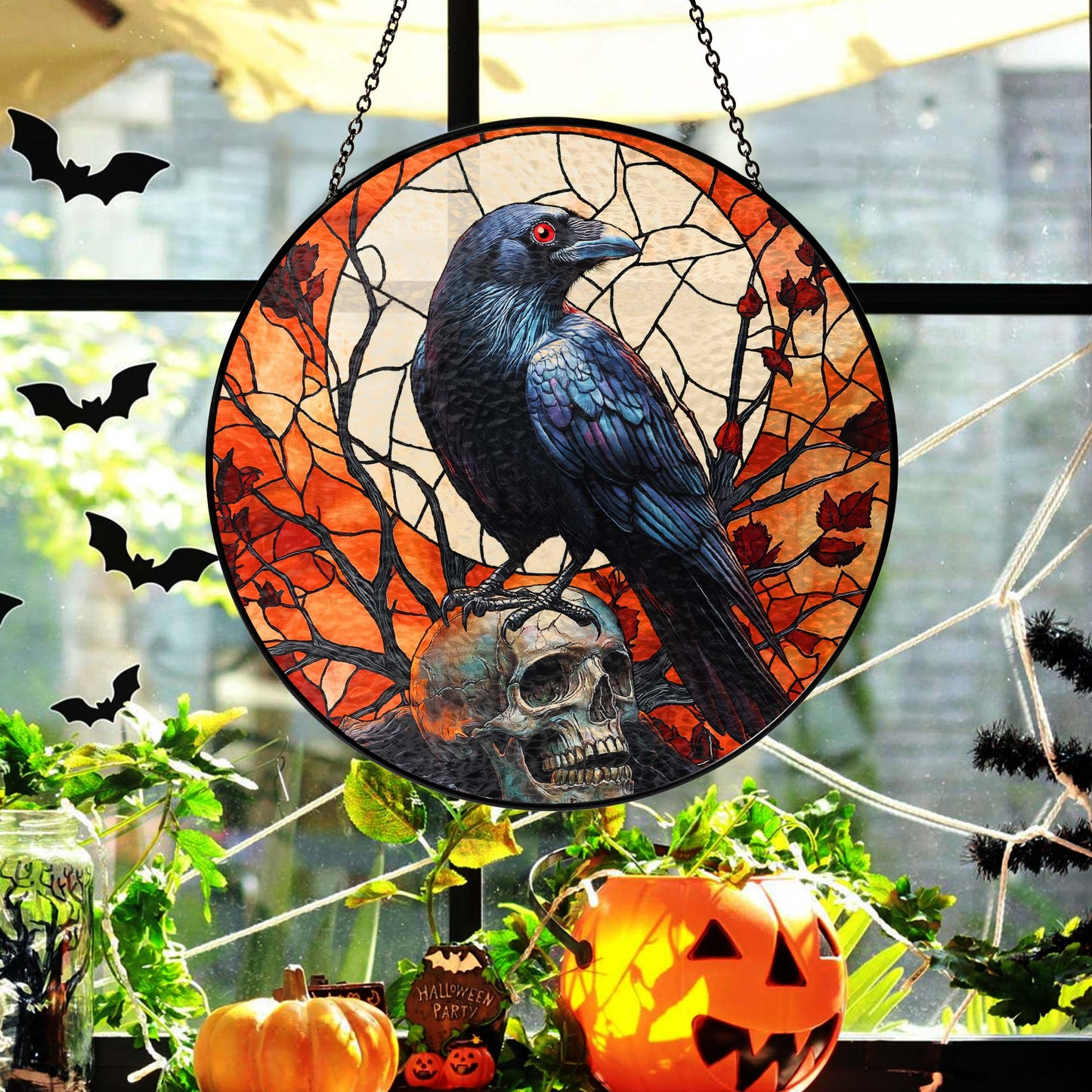 Raven Halloween Stained Glass Suncatcher VTM1625NGT
