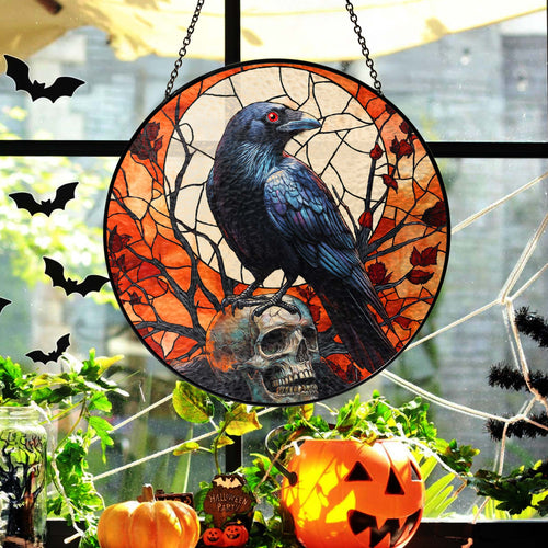 Raven Halloween Stained Glass Suncatcher VTM1625NGT