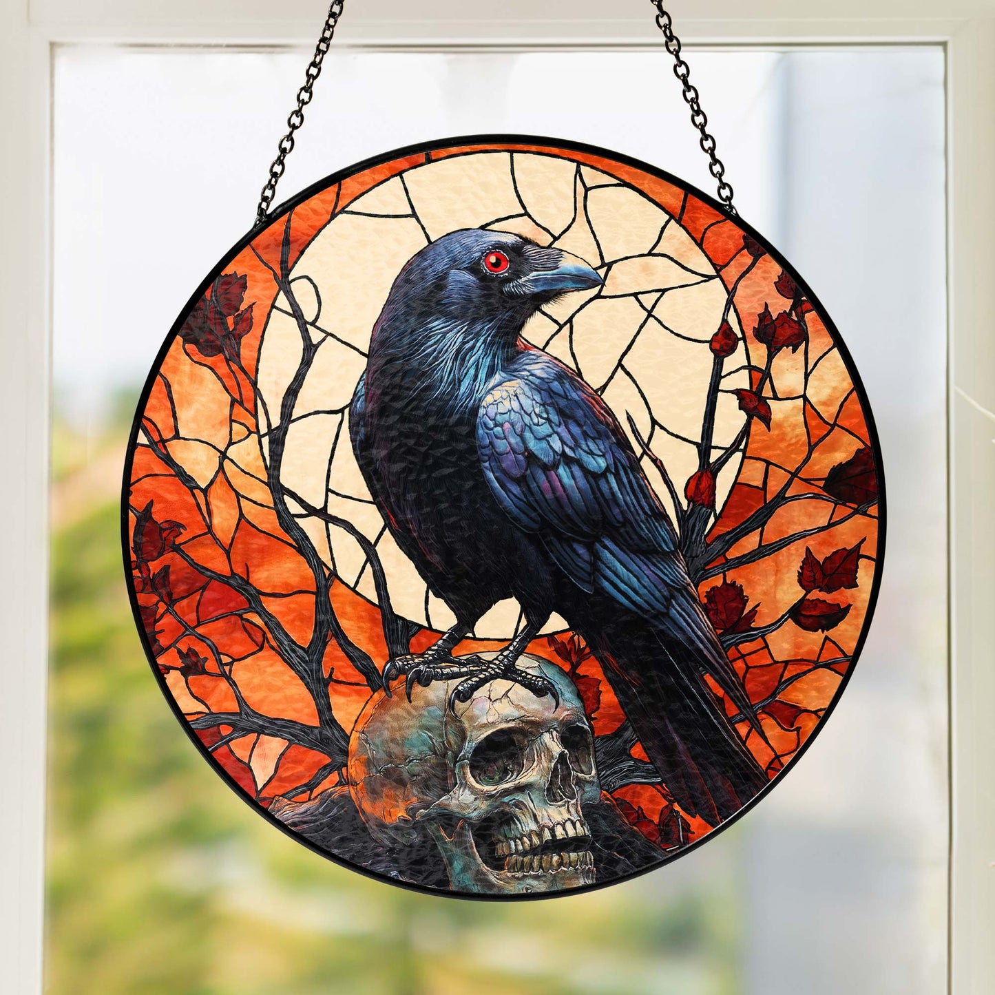 Raven Halloween Stained Glass Suncatcher VTM1625NGT