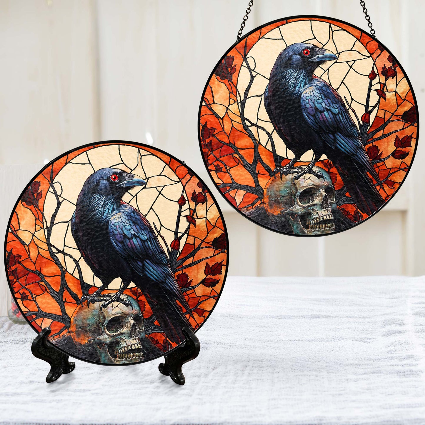 Raven Halloween Stained Glass Suncatcher VTM1625NGT