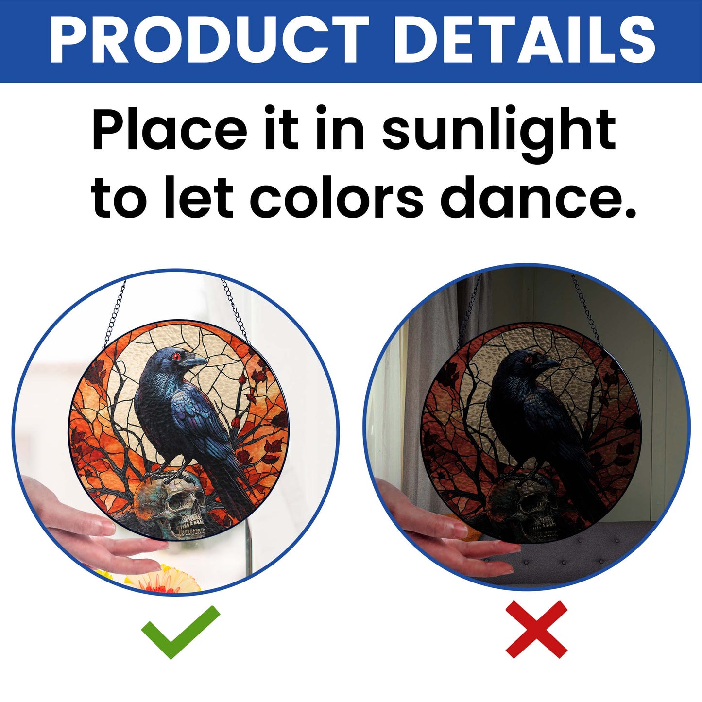 Raven Halloween Stained Glass Suncatcher VTM1625NGT