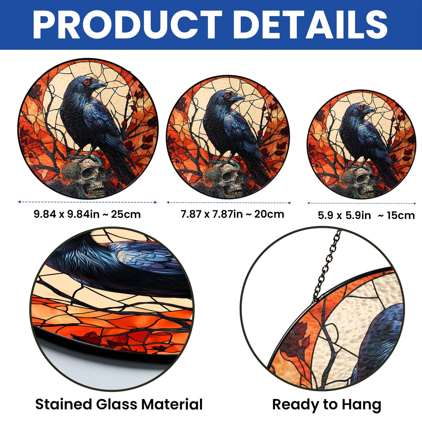 Raven Halloween Stained Glass Suncatcher VTM1625NGT