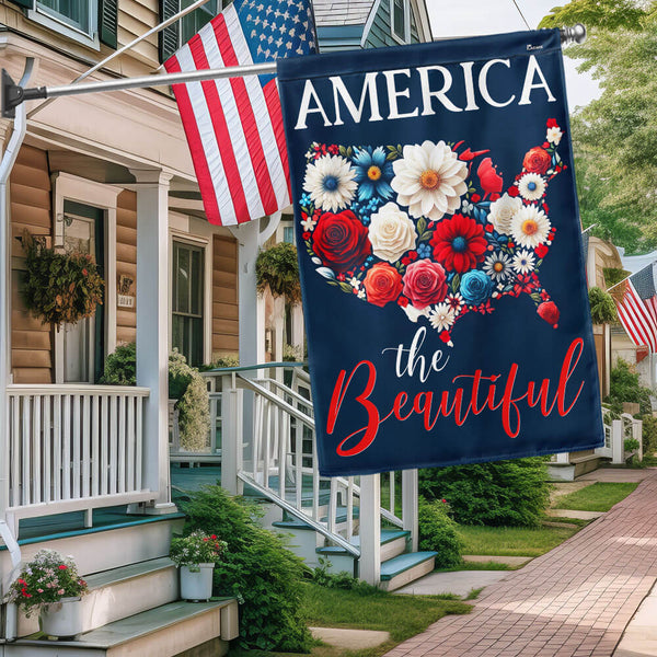 Flagwix American Flag - America The Beautiful Floral USA Map 4th Of july Flag TQN3185F