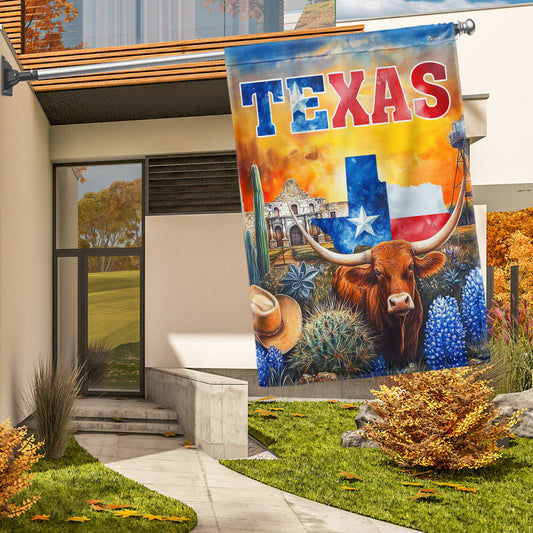 Texas Flag Texas Longhorn Bluebonnet Flag VTM837F