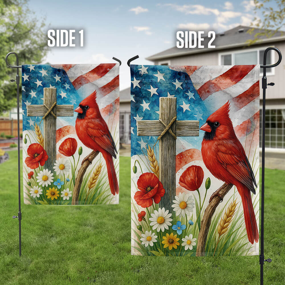 Memorial Cardinal Christian Cross American Flag TPT2709TNB