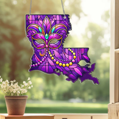 Louisiana Map Mardi Gras Suncatcher Acrylic Hanging Sign TQN4573AS