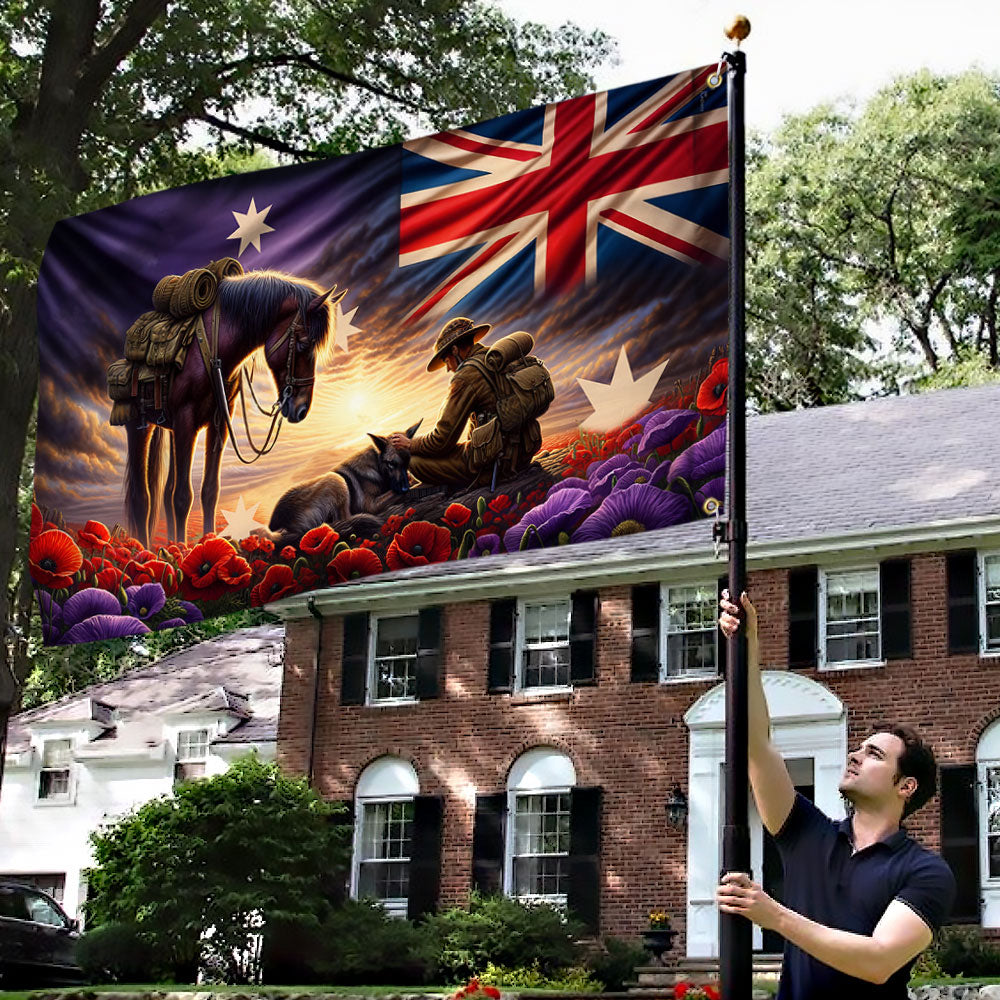 Anzac Day Australia They Also Served Animals In War Grommet Flag TQN2696GF