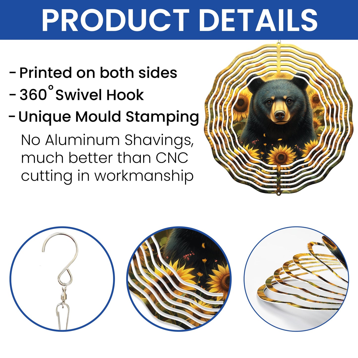 Black Bear with Sunflowers Wind Spinner VTM965WS