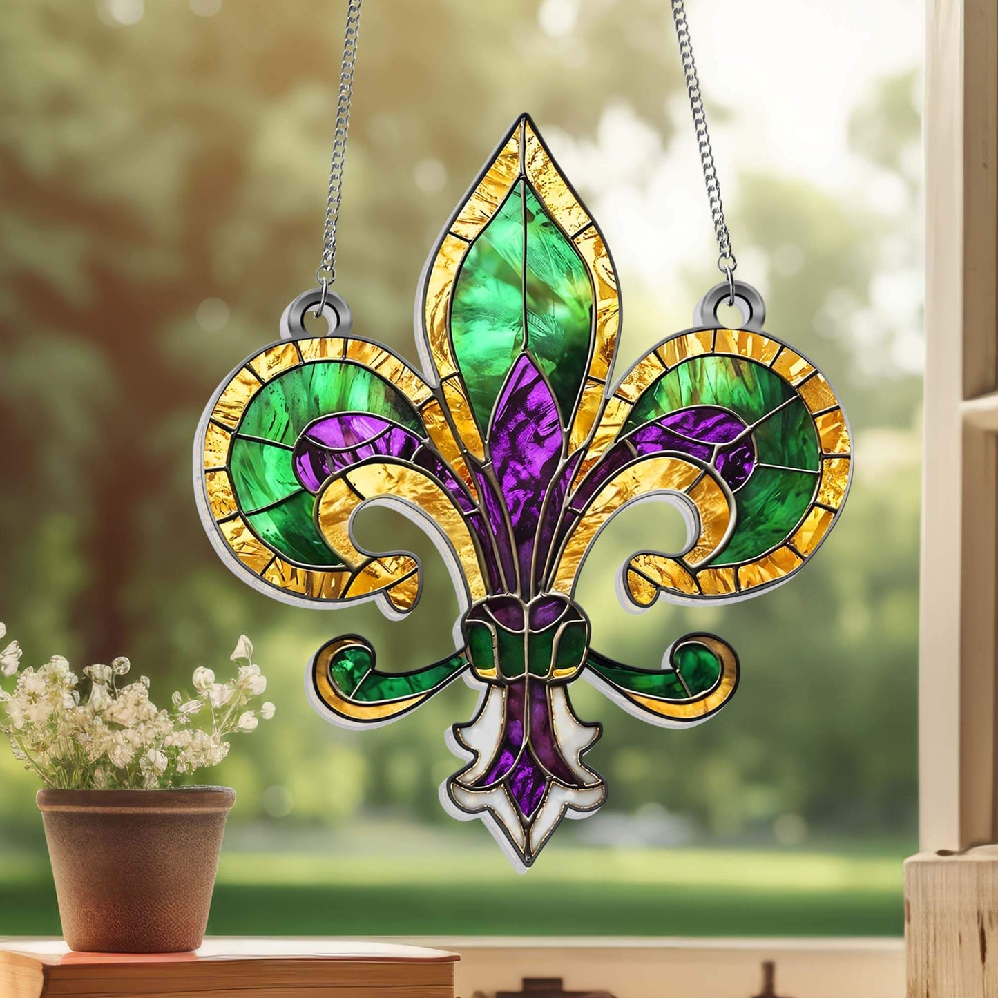 Mardi Gras Fleur De Lis Acrylic Suncatcher Hanging TPT2604TNB