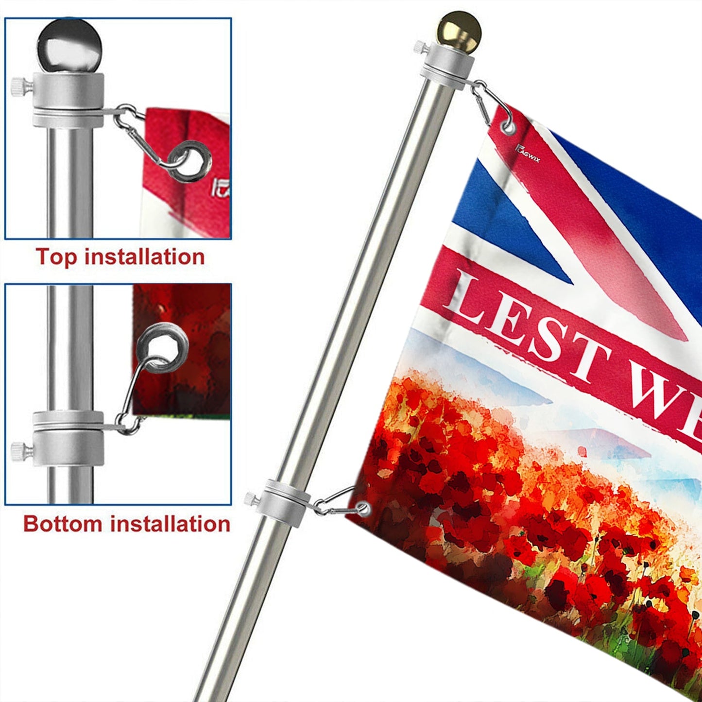 Lest We Forget UK Armed Forces Day Veteran Grommet Flag VTM1187NGT