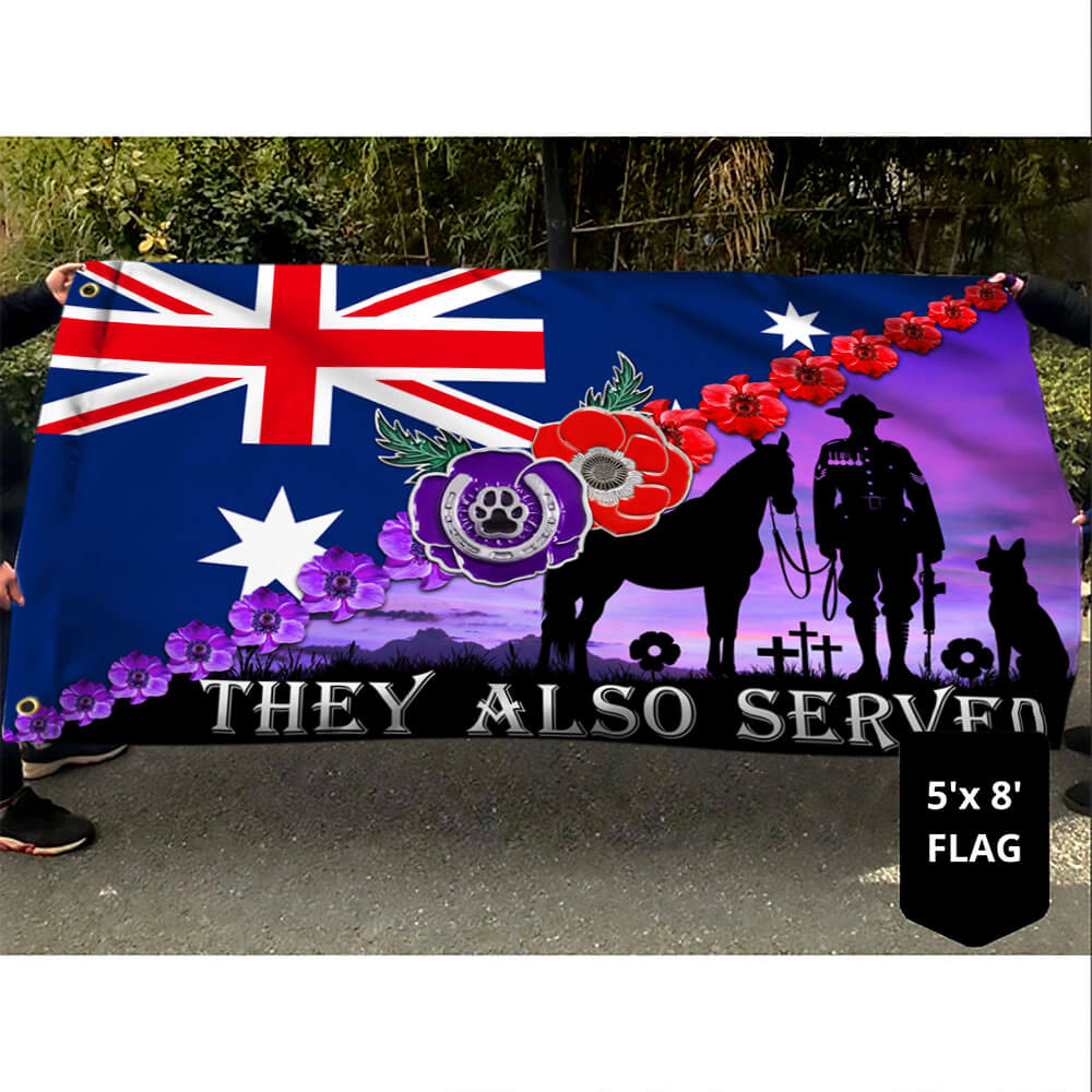 Anzac Day, Remembrance Day Red Purple Poppy They Also Served Grommet Flag TQN2698GF