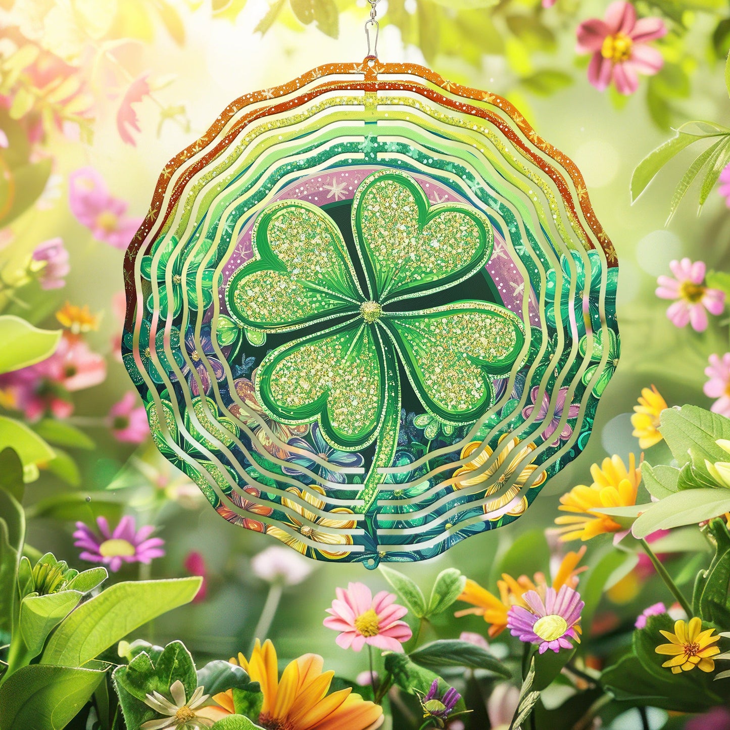 St. Patrick's Day Shamrock Rainbow Floral Wind Spinner VTM1047NGT