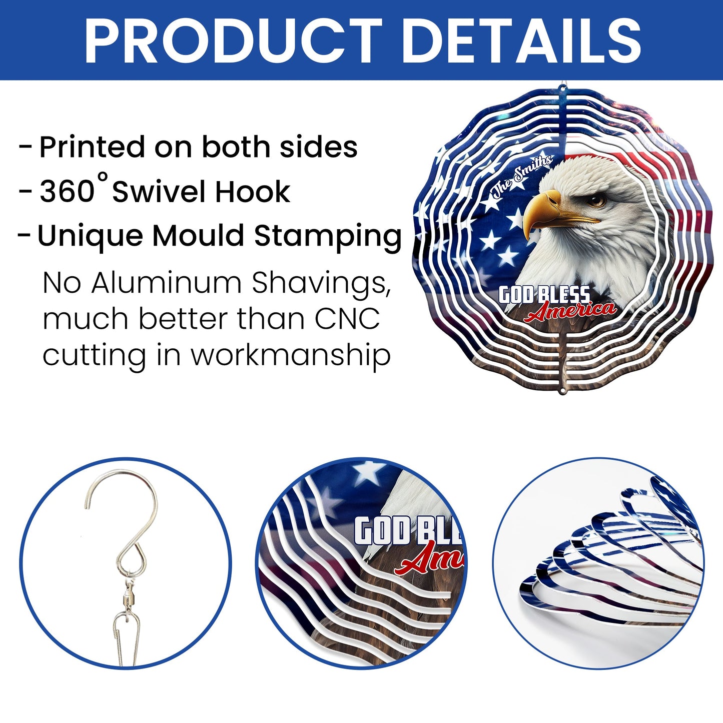 Personalized Patriot Eagle God Bless America Wind Spinner MLN5190PMN