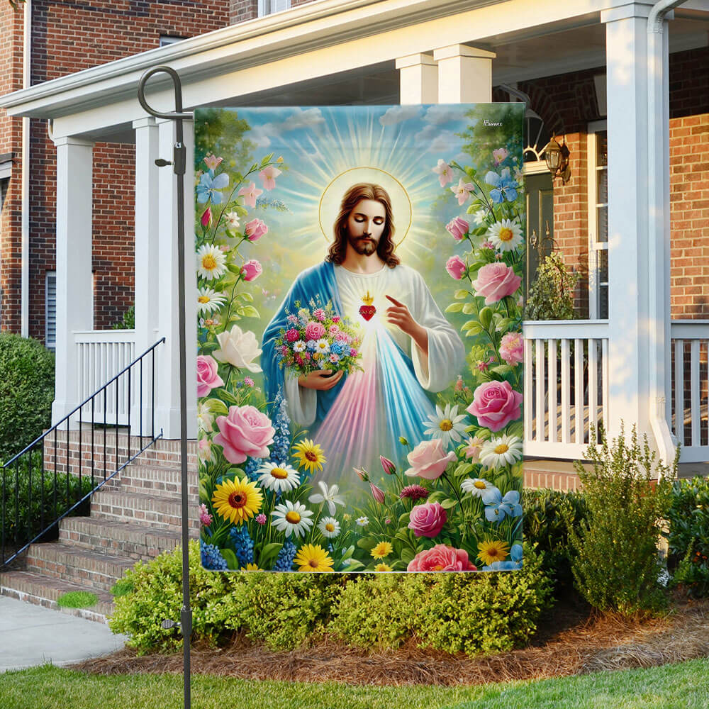 Jesus Holding Flowers Garden Spring Flag VTM1100TNB