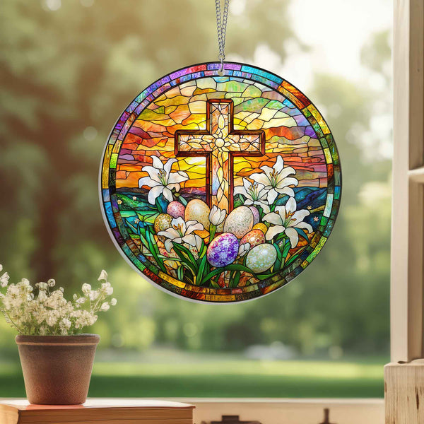 Easter Christian Cross Suncatcher Acrylic Window Hanging MLN5002DNV