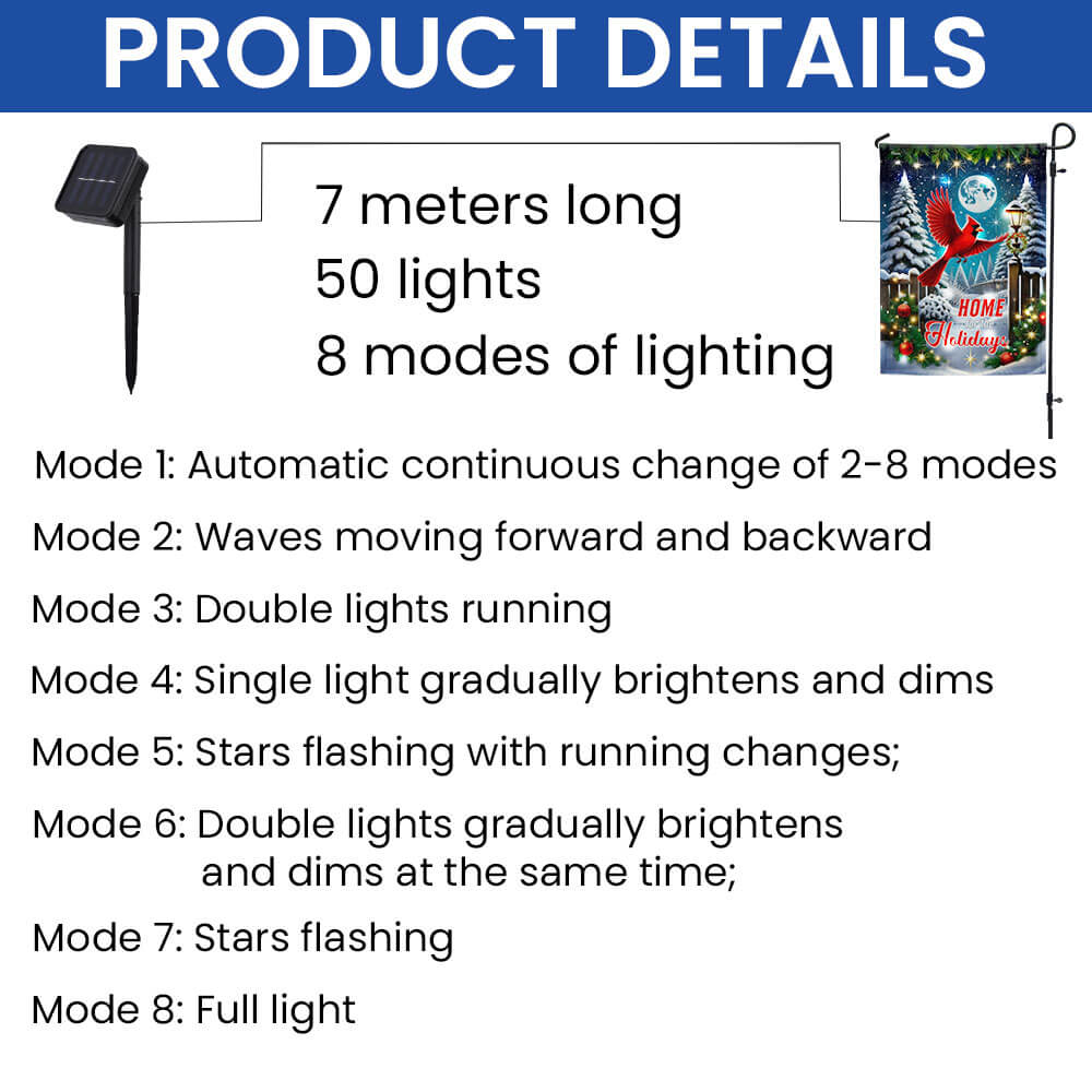 Cardinal Christmas Memorial Home For The Holidays Solar LED Garden Flag TQN4132SF