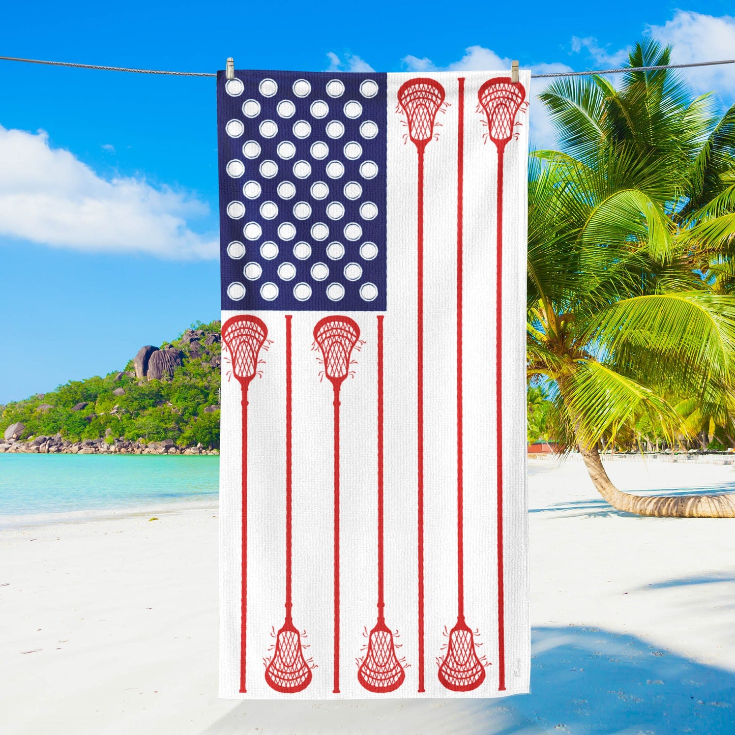Lacrosse American USA Flag Beach Towel Player Sport Game TQN5566NTH