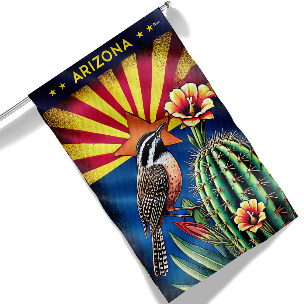 Arizona Cactus Wren and Saguaro Cactus Blossom Flag MLN3478F