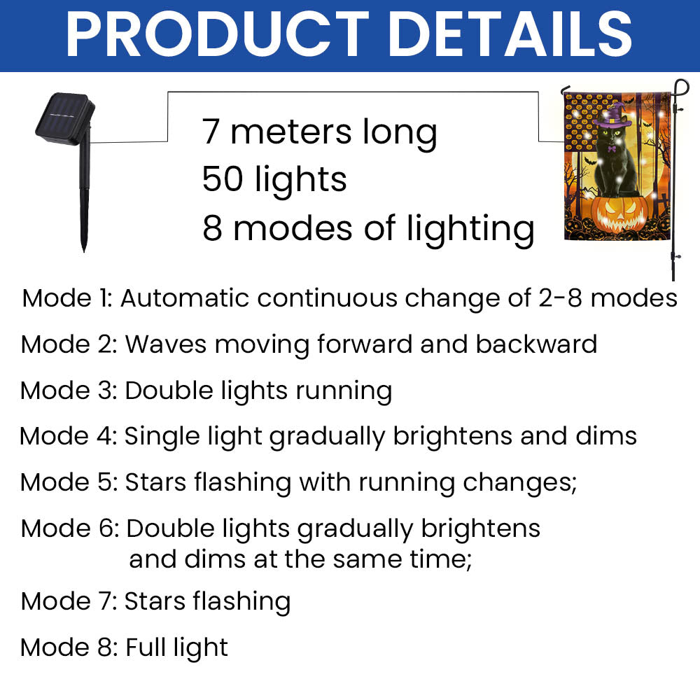 Black Cat Halloween Solar LED Garden Flag - Fall Flag