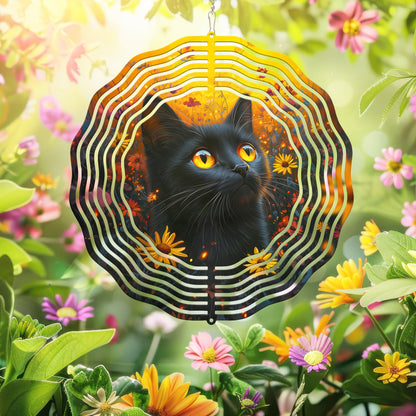 Black Cat In Flower Garden Wind Spinner VTM989WS