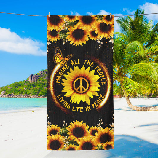 Hippie Sunflower. Imagine All The People Living Life In Peace Beach Towel TPT2730TNB