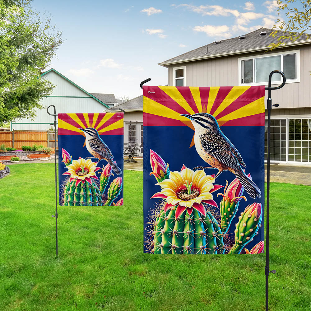 Arizona Cactus Wren and Saguaro Cactus Blossom Flag MLN3314F