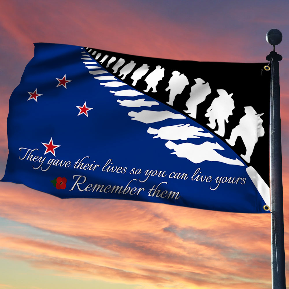 Anzac Day New Zealand Grommet Flag They Gave Their Lives Remember Them LHA1950GF