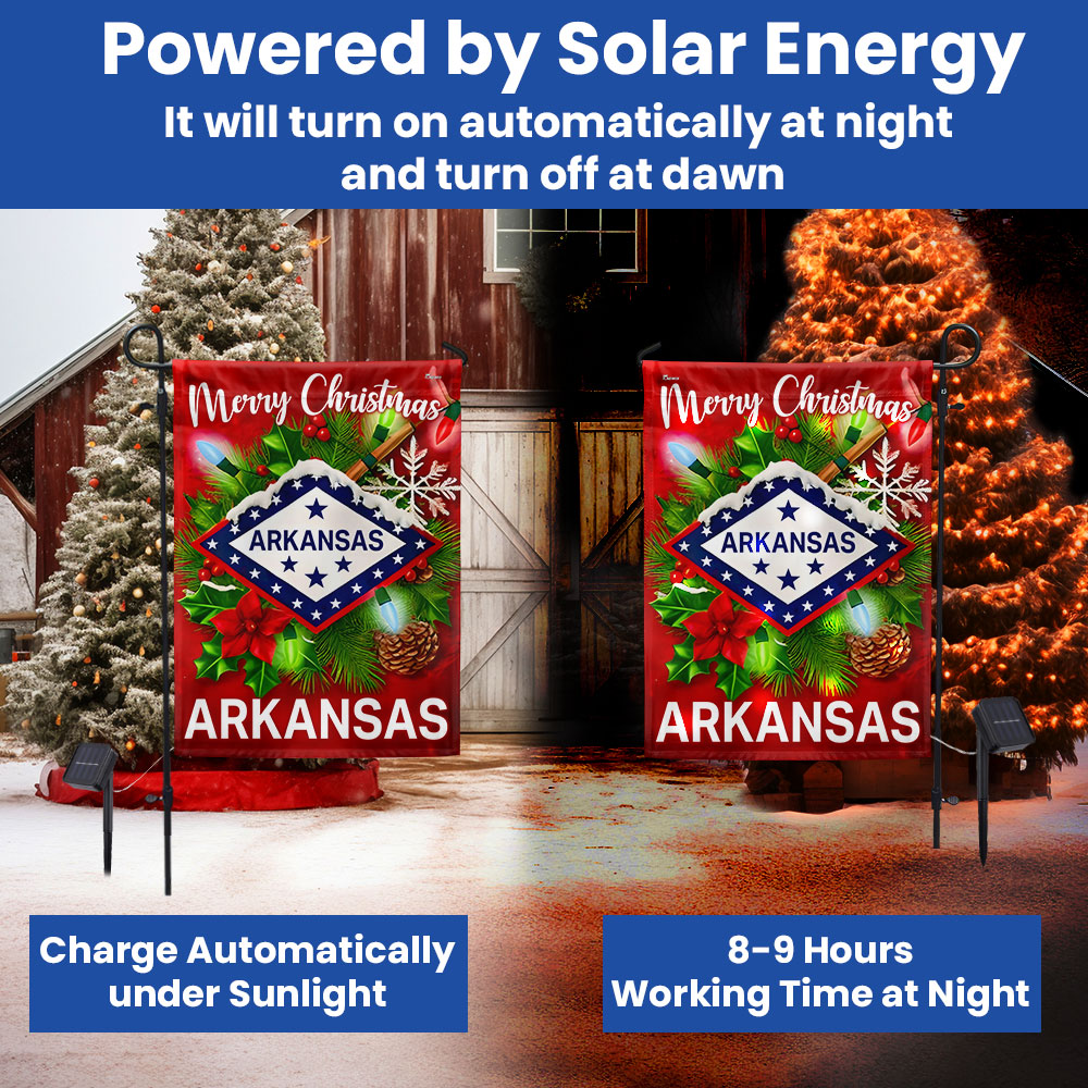 Arkansas Flag Merry Christmas Solar LED Garden Flag TQN4192SF