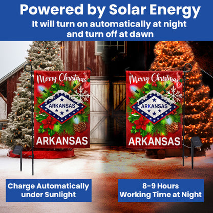 Arkansas Flag Merry Christmas Solar LED Garden Flag TQN4192SF