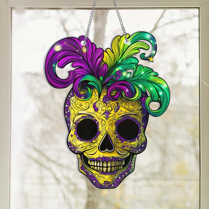 Mardi Gras Skull Suncatcher Acrylic Window Hanging Sign TQN4617AS