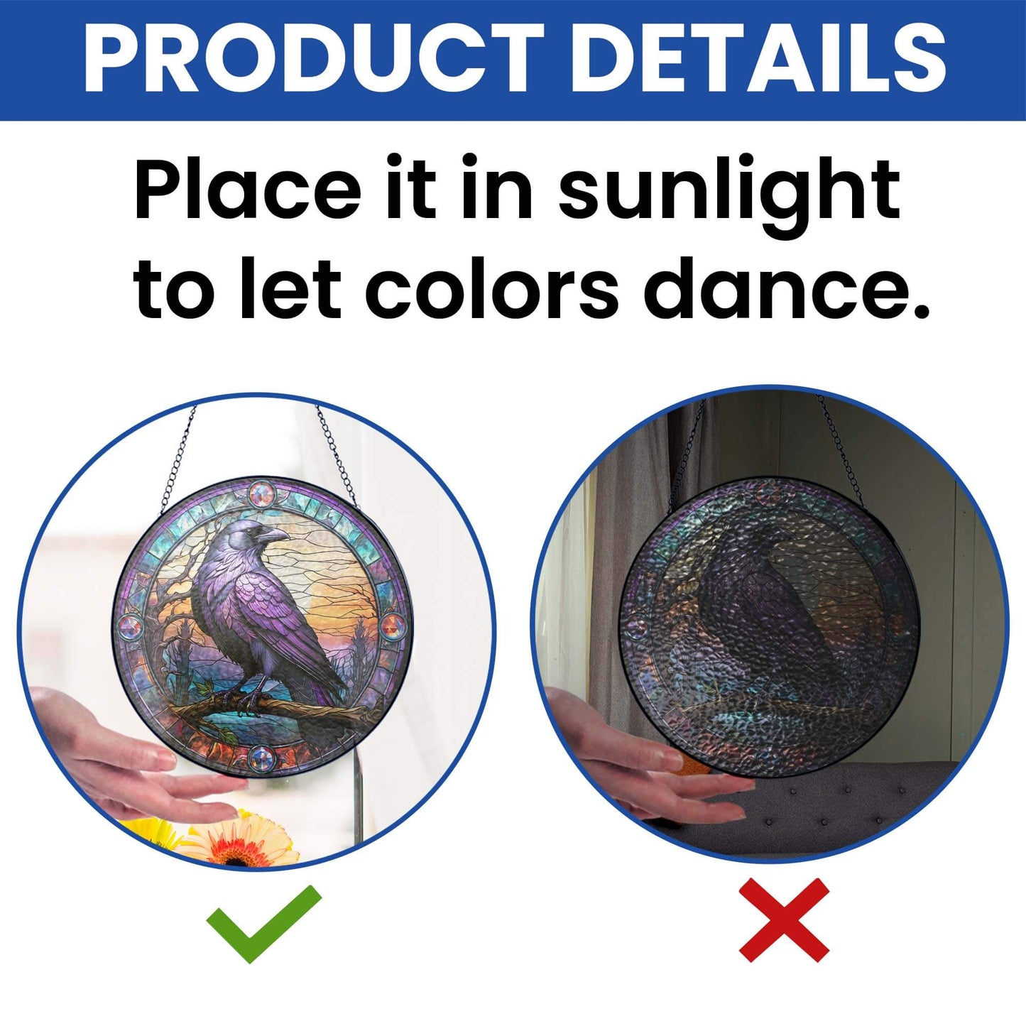 Raven Stained Glass Gothic Crow Stained Glass Suncatcher TPT2658TNB