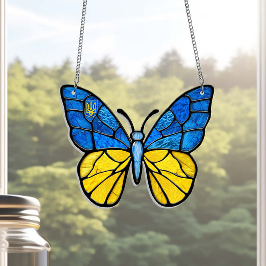 Stand With Ukraine Butterfly Blue Yellow Acrylic Suncatcher Hanging Sign TQN4932LTH